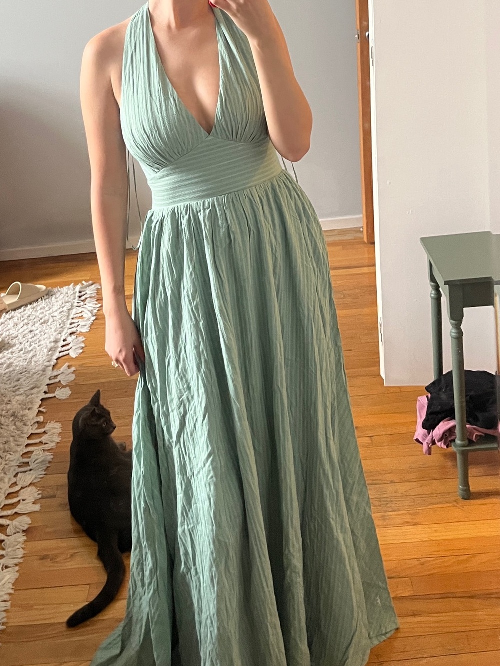 Flying Tomato Sage Green Halter Maxi Dress